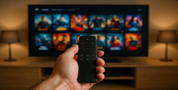 Glückliche Familie schaut Smart IPTV Pro